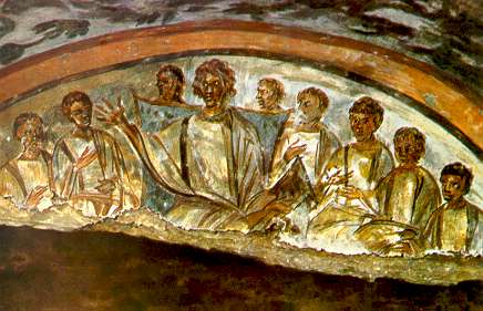 Représentation des douze apôtres, fresque du IVe siècle (source Internet)