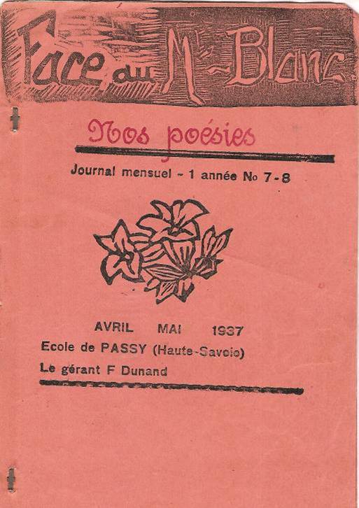 Couverture du journal scolaire de Passy « Face au Mont-Blanc » d’avril-mai 1937.