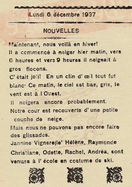 Journal scolaire de Passy, « Face au Mont-Blanc », décembre 1937, p. 1 