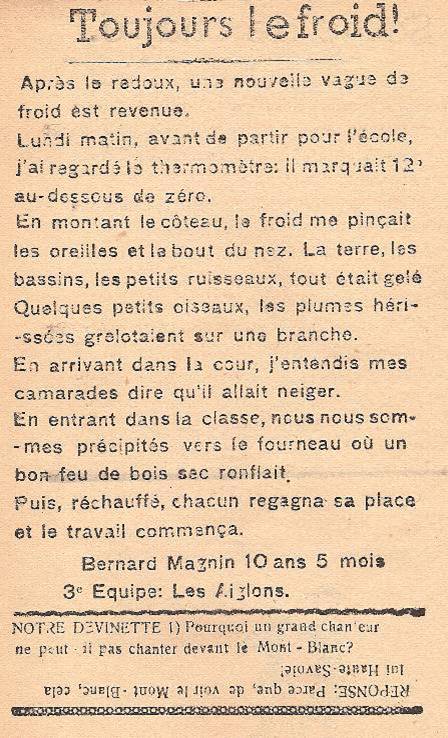 Journal scolaire de Passy, « Face au Mont-Blanc », janvier 1947, p. 8 