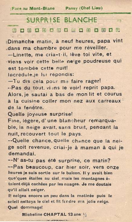 Journal scolaire de Passy, « Face au Mont-Blanc », février 1949, p. 5 