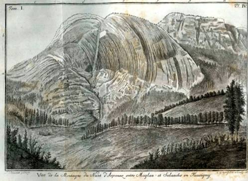 « Vue de la montagne du nant d’Arpenaz entre Maglan et Salanche en Faucigny » (gravure de Bourrit)