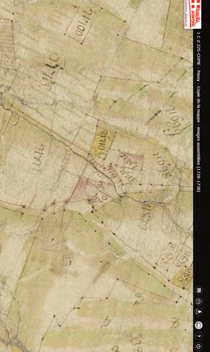 Mappe sarde de Passy, image 3/12, 80%, réorientée nord-sud, détail : hameau de Saint-Antoine 