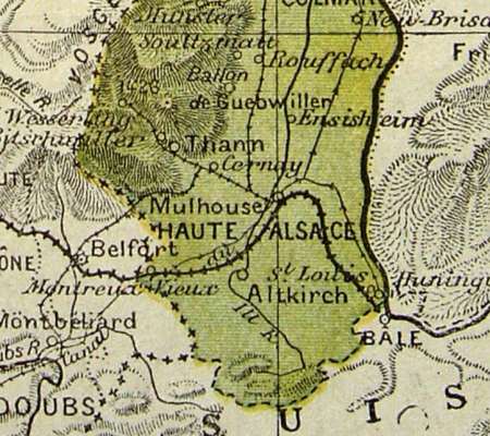 La Haute-Alsace sur la carte de l’Empire allemand avant la guerre (site files.itslearning : « Souvenirs de guerre de Jean Richard de Soultrait) 