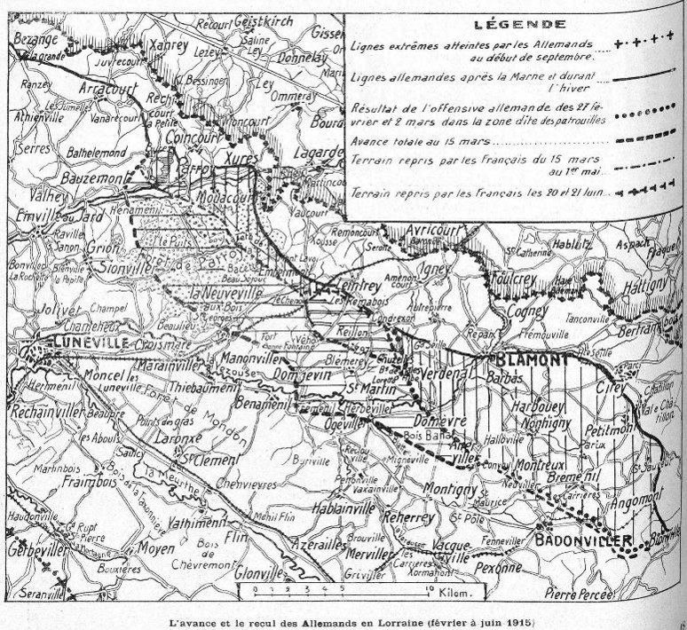Fronts de LORRAINE : l’avance et le recul des Allemands en Lorraine de février à juin 1915