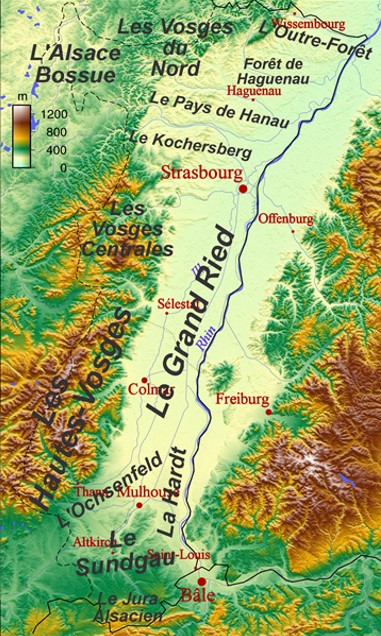 Carte d’Alsace et des Hautes-Vosges (site Wikipedia art. War 1 Memorials and cemeteries in Alsace)