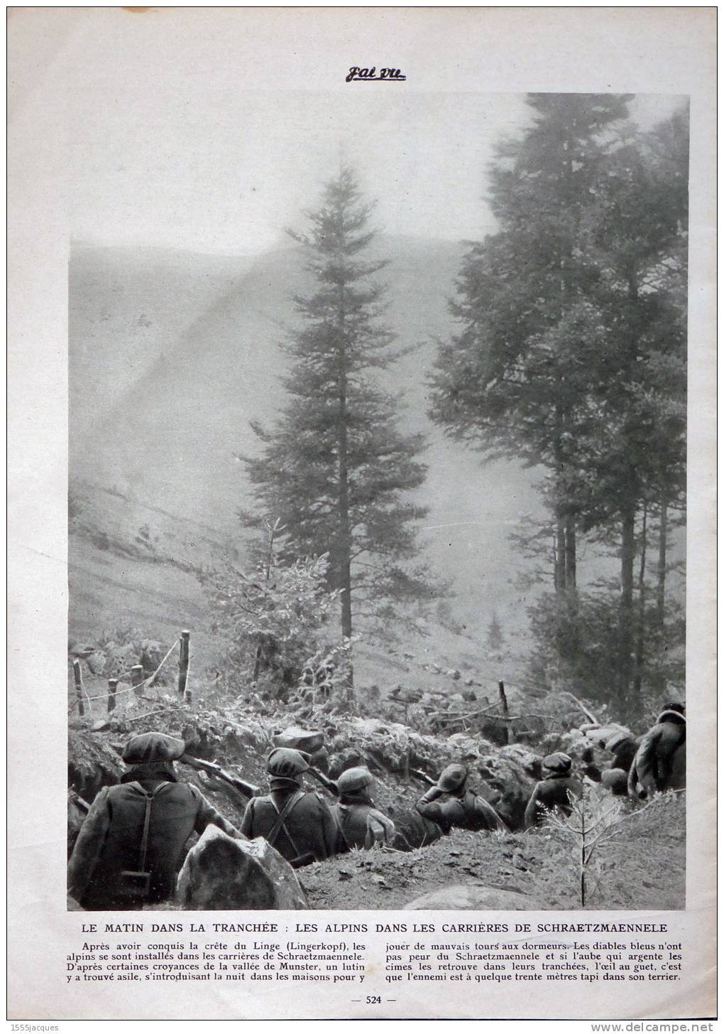 Le matin dans les tranchées : les Alpins dans les carrières de Schraetzmaennele (site images-01.delcampe-static.net) 
