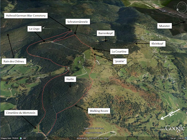 Vue aérienne du Lingekopf - Schratzmännele - Barrenkopf, Google earth (site tim-slater.blogspot.fr)