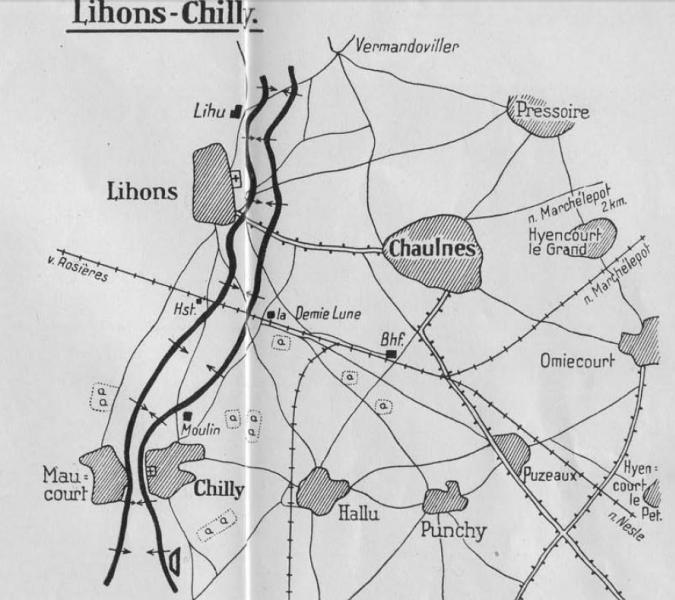 Carte de Lihons, Chaulnes et Chilly, 1914 