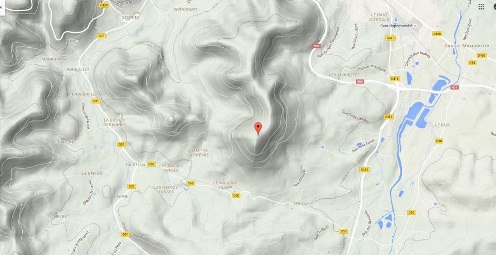 Relief autour de Taintrux, le Mauvais-Champ, les Basses Fosses et Anozel (site google.fr/maps) 