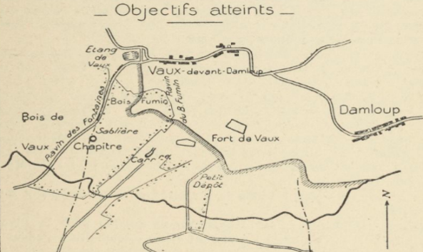 Plan des objectifs atteints le 25 octobre 1916, tiré de l’Historique du 333e RI, page 27 (site gallica)