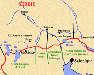 La « boucle de la Cerna » sur une carte de Monastir en septembre 1918 (site medailles1914-1918.fr)