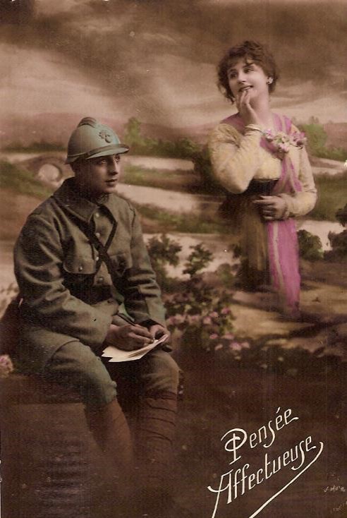 Carte postale « Pensée affectueuse » envoyée à Passy le 26 décembre 1916 par Félix Gruz (Doc. famille Devillaz, Passy)
