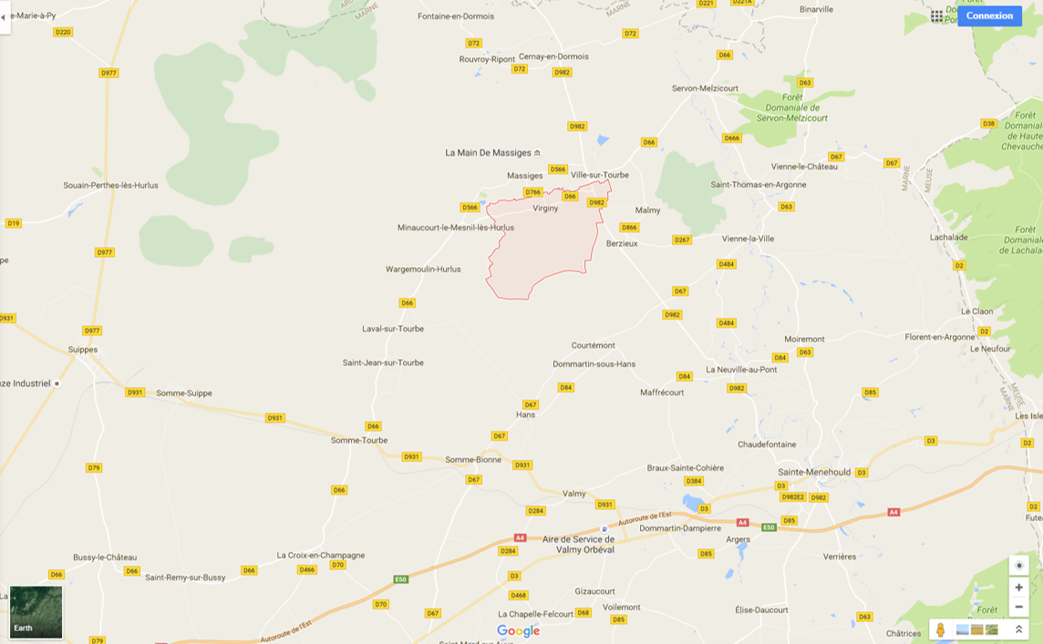 Virginy, Massiges et Ville-sur-Tourbe ; Cernay-en-Dormois (Source : Google)