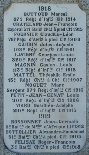 Plaque 1918-1919 du monument aux morts de Passy (cliché Bernard Théry)